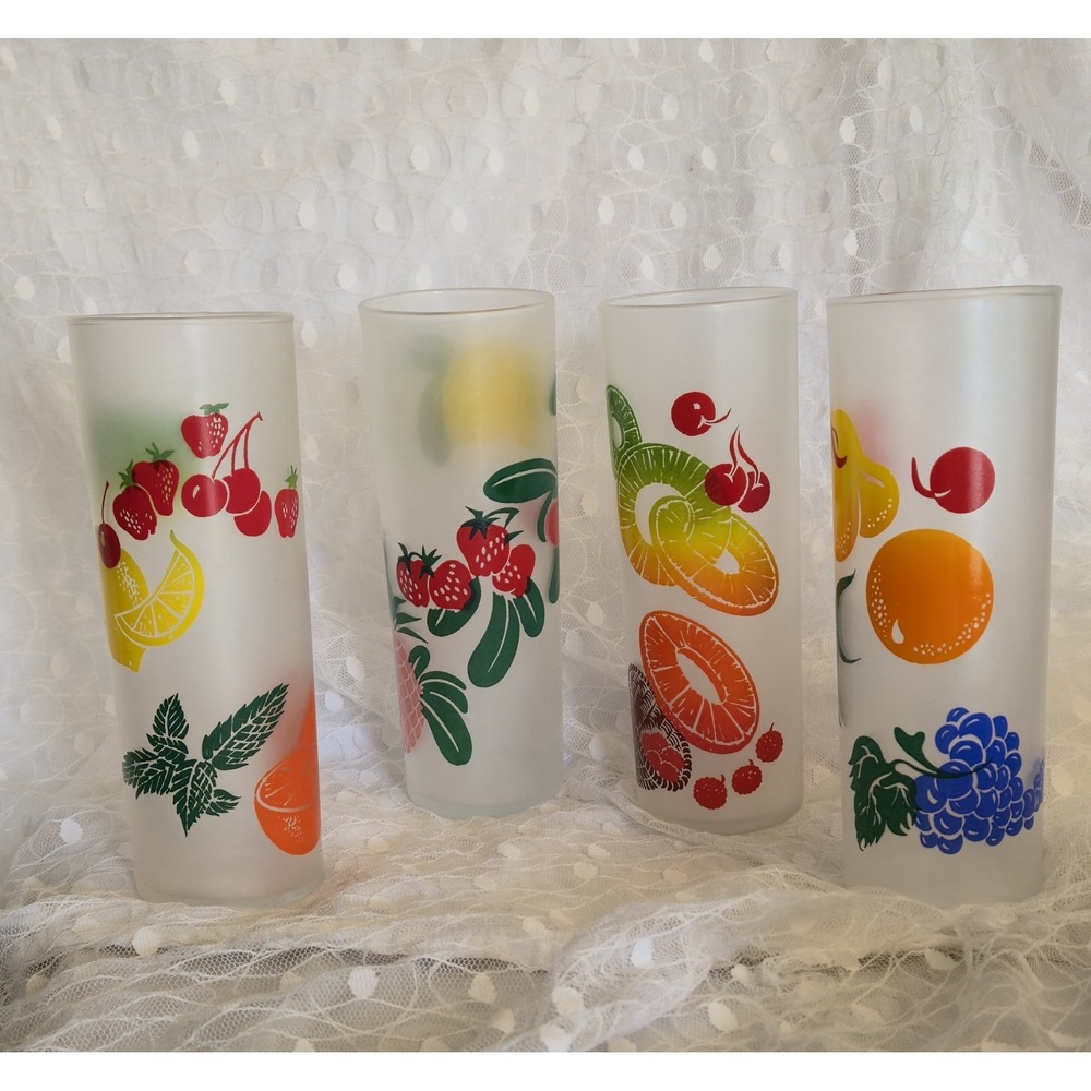 Vintage Federal Highball Glasses 4 Tom Collins Zombie Fruit MCM TIKI Tropical